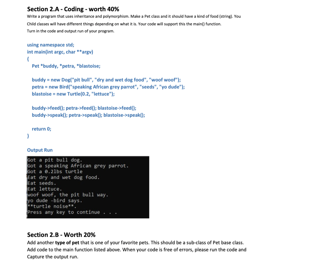 Solved Section 2.A - Coding - worth 40% Write a program that | Chegg.com
