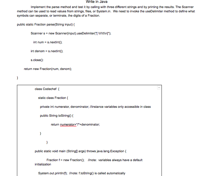 Solved Write in Java Implement the parse method and test it | Chegg.com