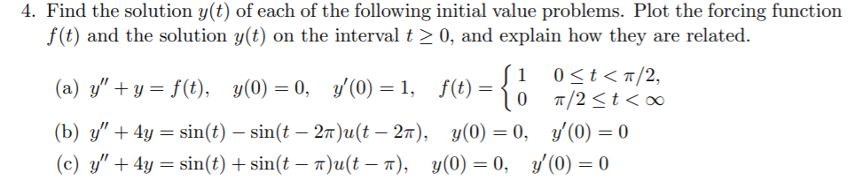 Solved 4. Find the solution y(t) of each of the following | Chegg.com