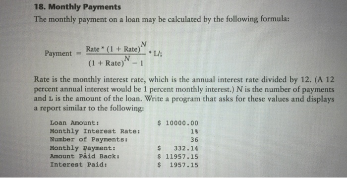 Computing Monthly Payments On A Loan