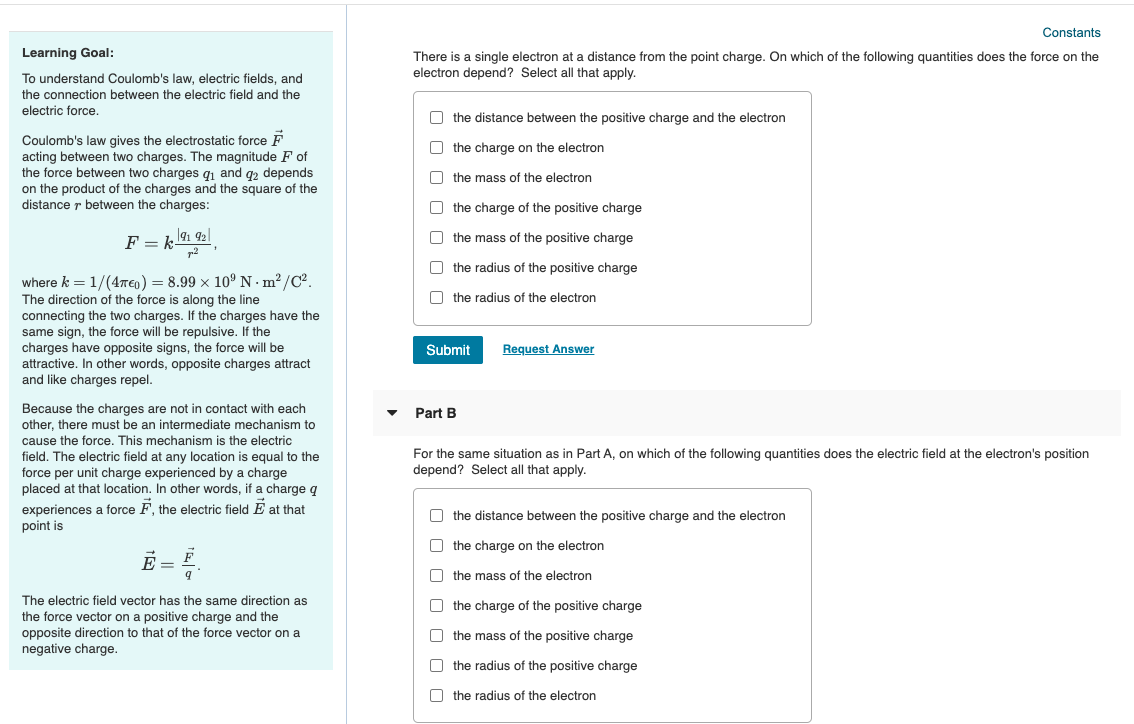 Solved Learning Goal Constants There is a single electron