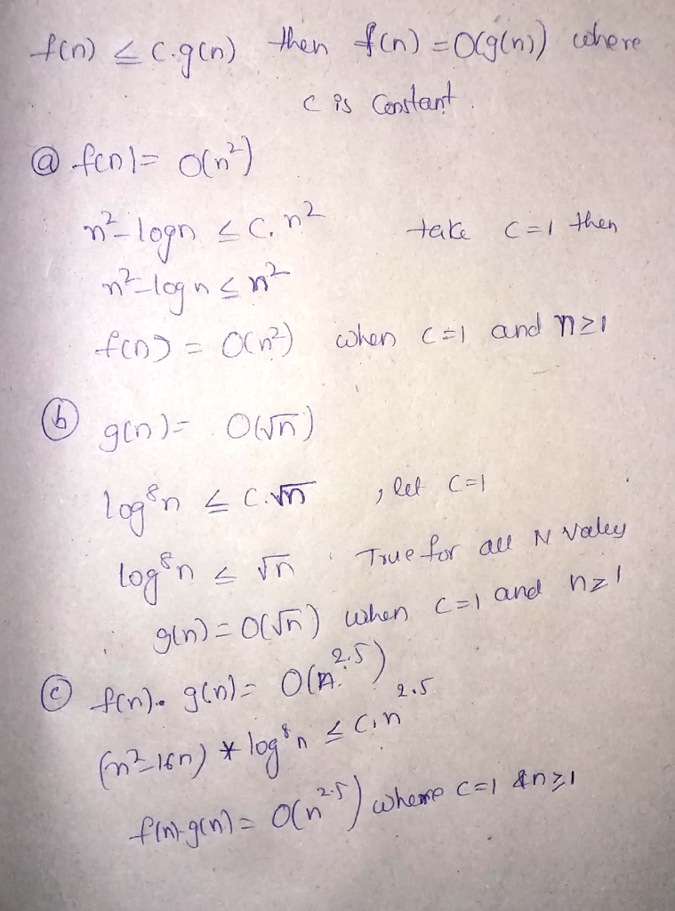 Solved 1 8 X 3 Let F N N2 16n G N Log8 N Prove F N O Na B G N O Vn C F N G N O N25 Q