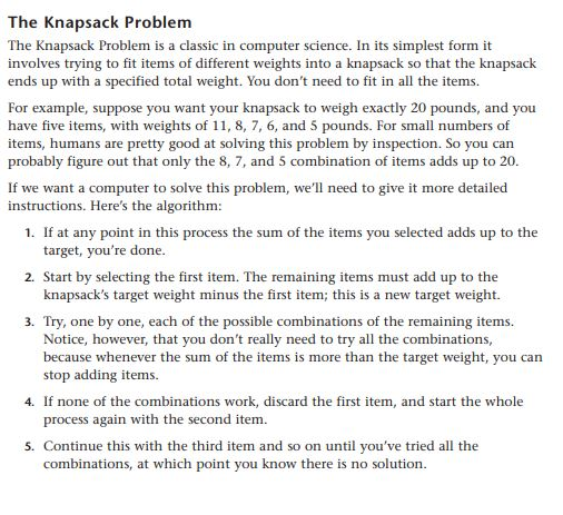 Solved The Knapsack Problem The Knapsack Problem is a | Chegg.com