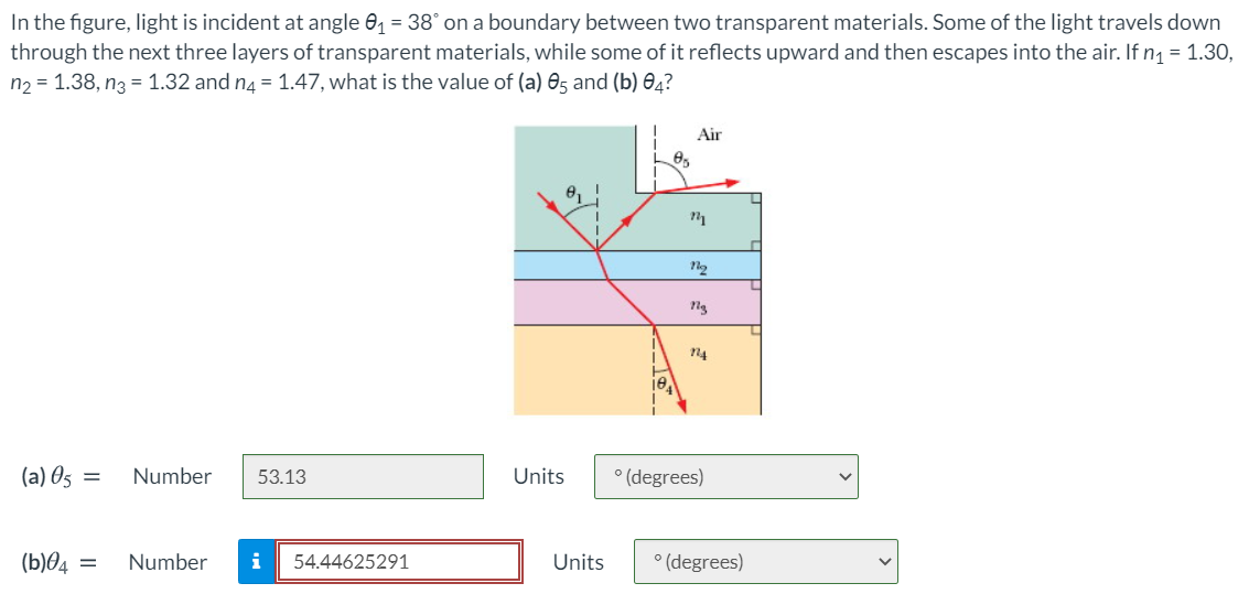Solved In the figure, light is incident at angle 01 = 38° on | Chegg.com