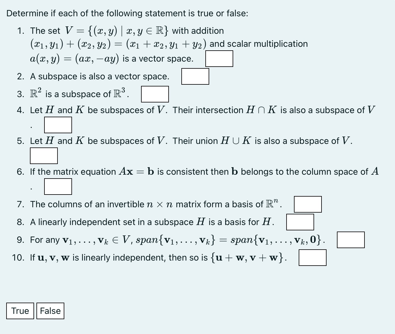Solved Determine if each of the following statement is true | Chegg.com