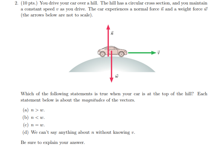Solved 2 10 Pts You Drive Your Car Over A Hill The Hill Chegg Com