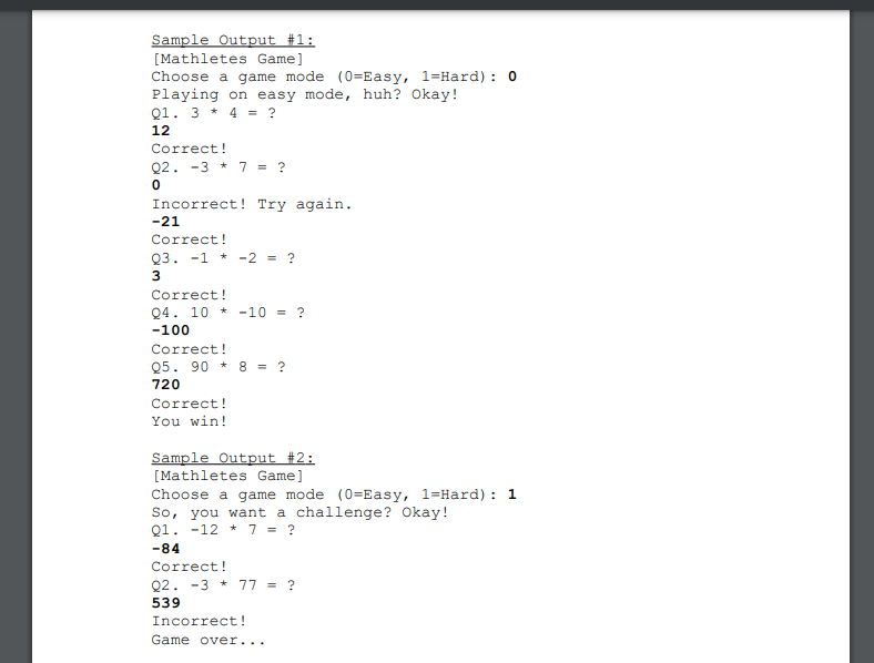 Solved Assignment4c: Mathletes Game! With the introduction | Chegg.com