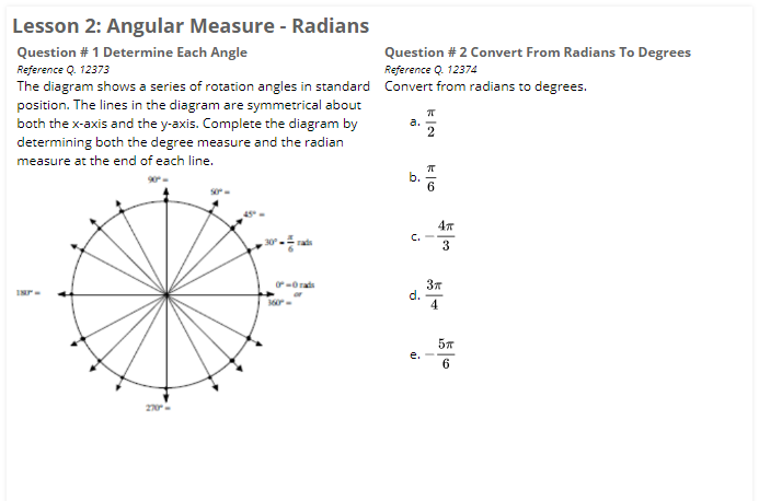 Solved Lesson 2: Angular Measure - Radians Question #1 