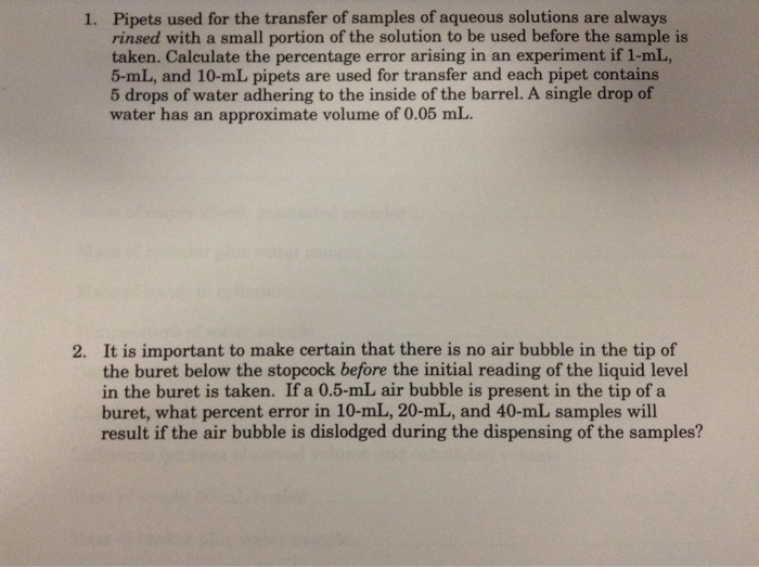 Solved Pipets used for the transfer of samples of aqueous