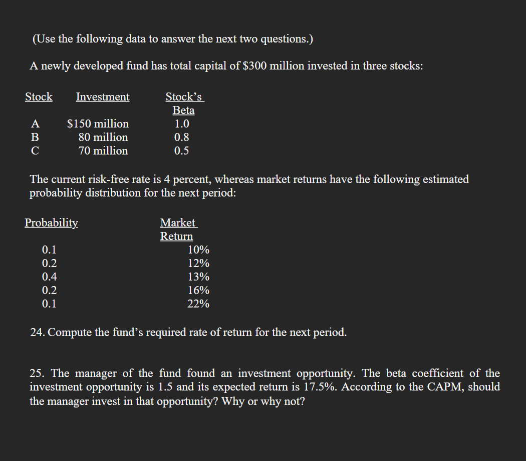 Solved (Use the following data to answer the next two | Chegg.com