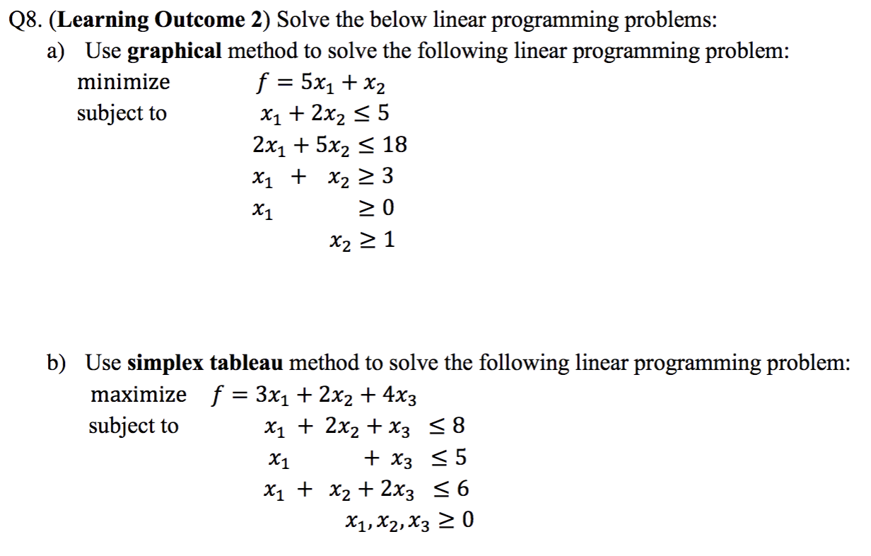 Solved Q8. (Learning ﻿Outcome 2) ﻿Solve the below linear | Chegg.com