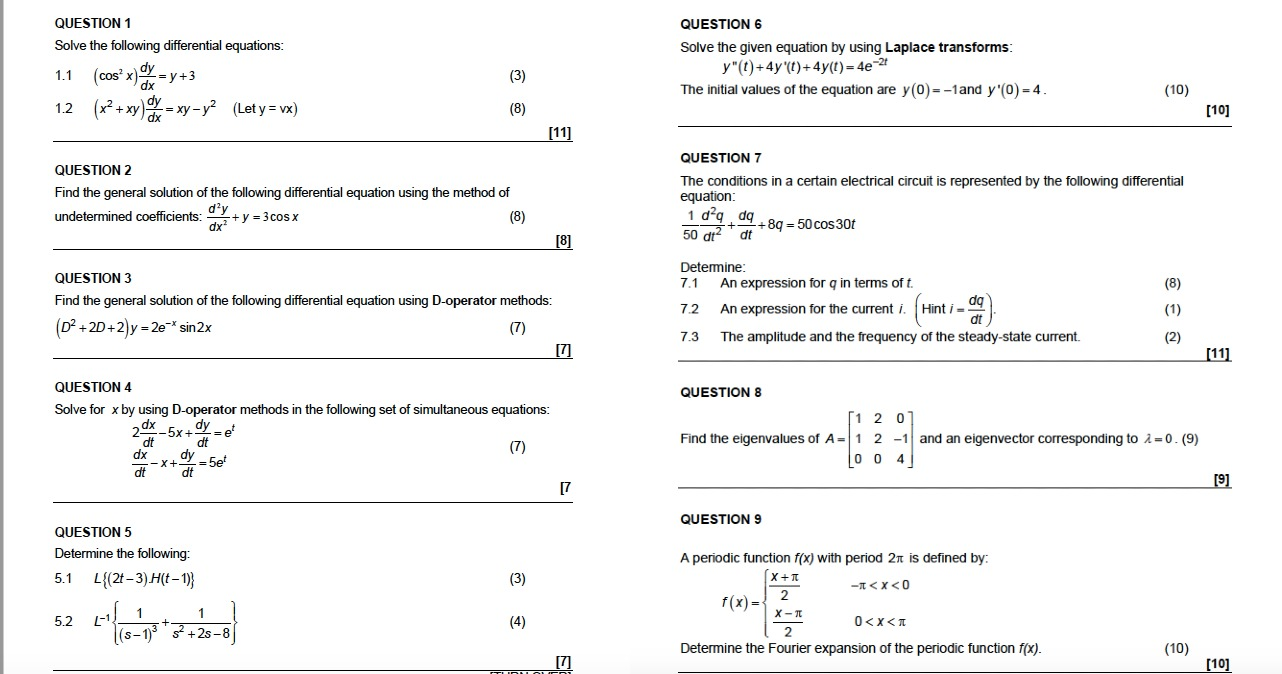 Solved QUESTION 1 Solve the following differential | Chegg.com