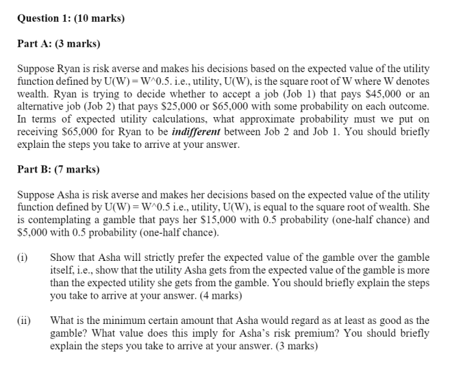 Suppose Ryan is risk averse and makes his decisions | Chegg.com