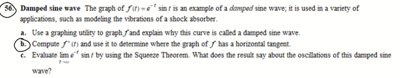 Solved 56. Damped sine wave The graph of f(t)=e' sint is an | Chegg.com