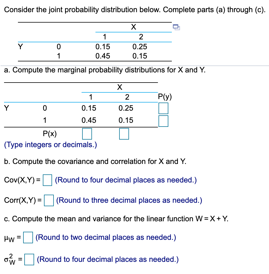 Solved Consider the joint probability distribution below. | Chegg.com