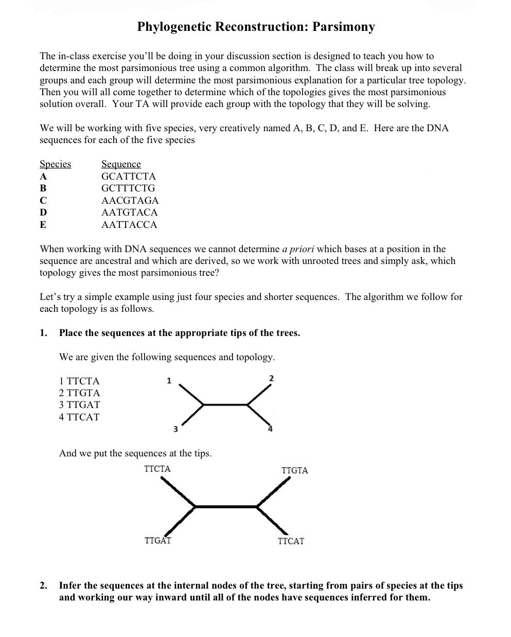 Solved Reconstruction Parsimony The inclass