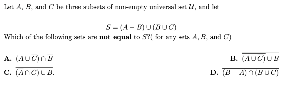 Solved Let A, B, And C Be Three Subsets Of Non-empty | Chegg.com