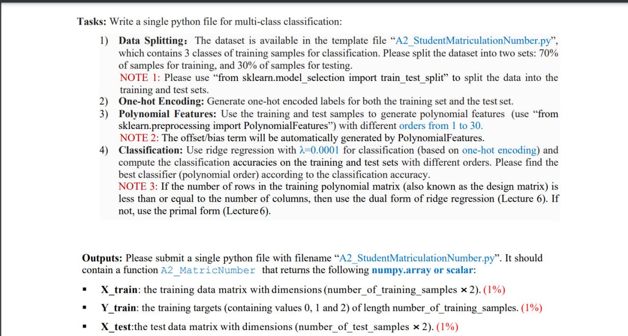 Solved Tasks: Write a single python file for multi-class | Chegg.com