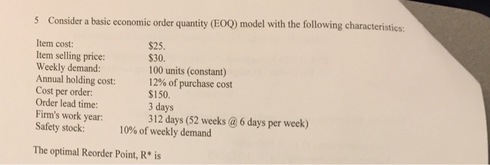 Solved Consider a basic economic order quantity (EOQ) model | Chegg.com