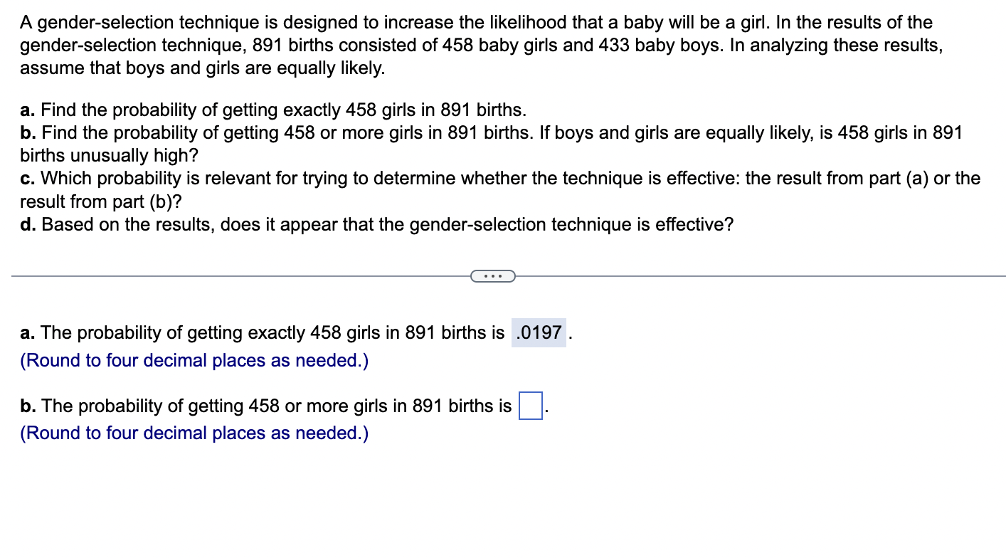 Solved A Gender-selection Technique Is Designed To Increase | Chegg.com