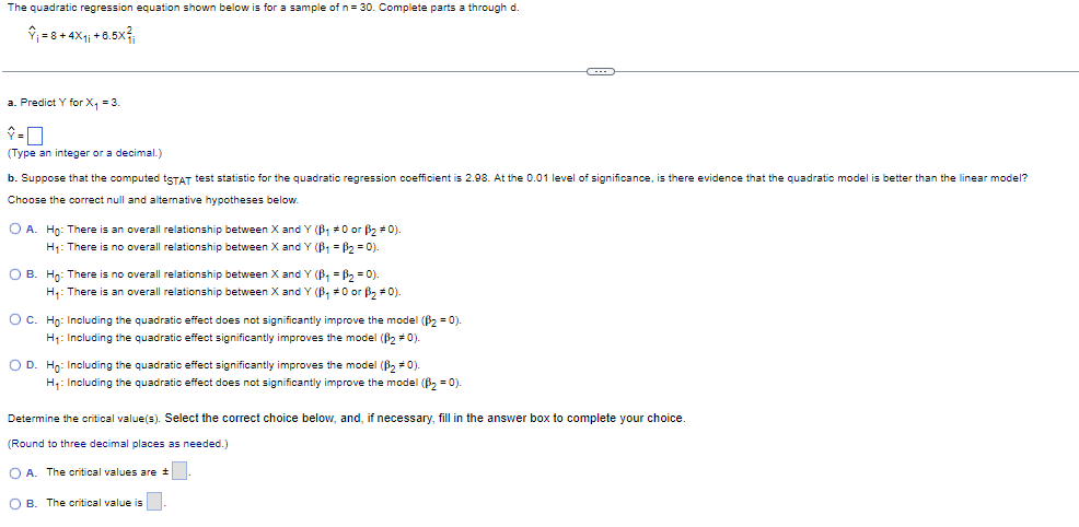 Solved The quadratic regression equation shown below is for | Chegg.com