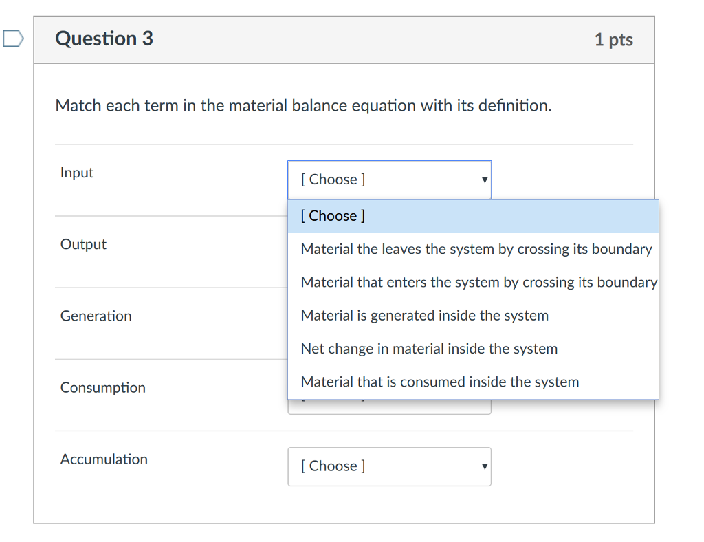 Solved Question 3 1 pts Match each term in the material | Chegg.com