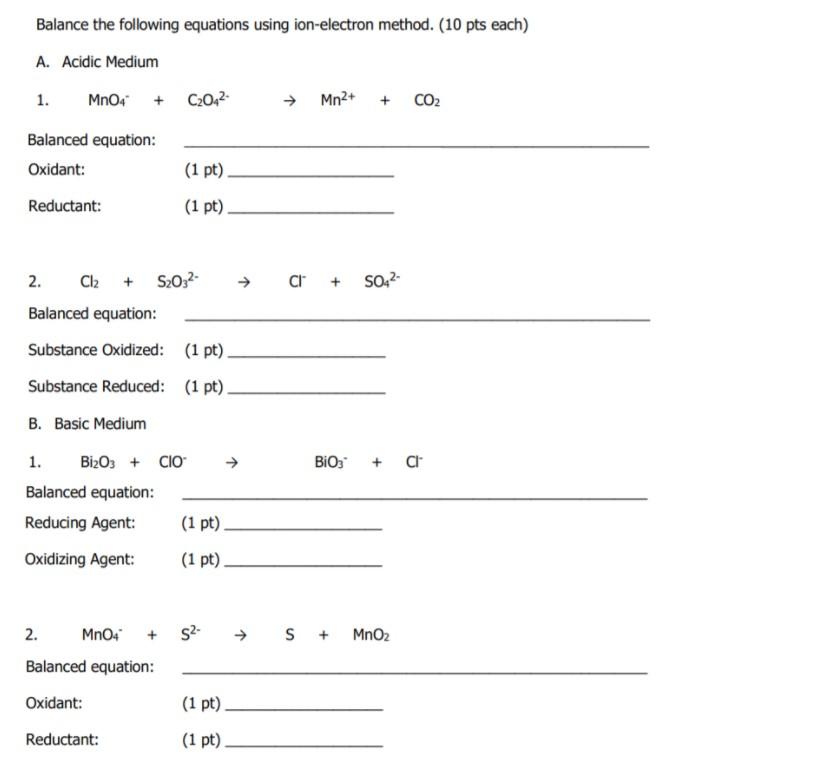 Solved Balance the following equations using ion-electron | Chegg.com