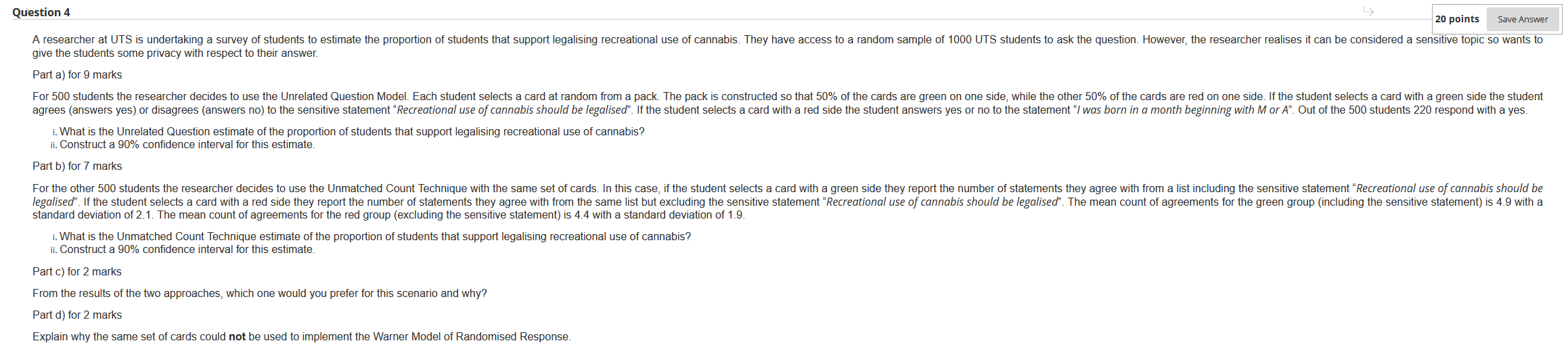Question 4 20 points Save Answer A researcher at UTS | Chegg.com