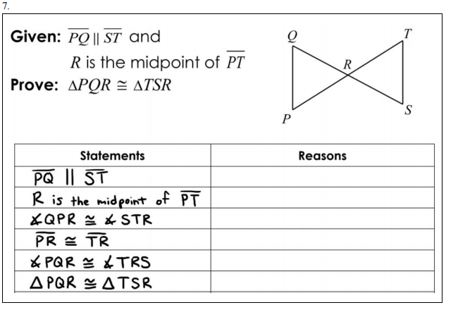 Solved 7 Q T Given Pq St And R Is The Midpoint Of Pt Chegg Com