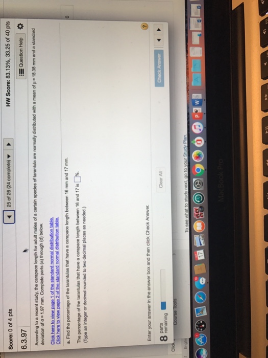 Solved According to a recent study, the carapace length for | Chegg.com