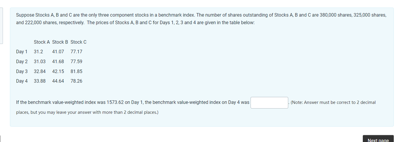 Solved Suppose Stocks A, B And C Are The Only Three | Chegg.com