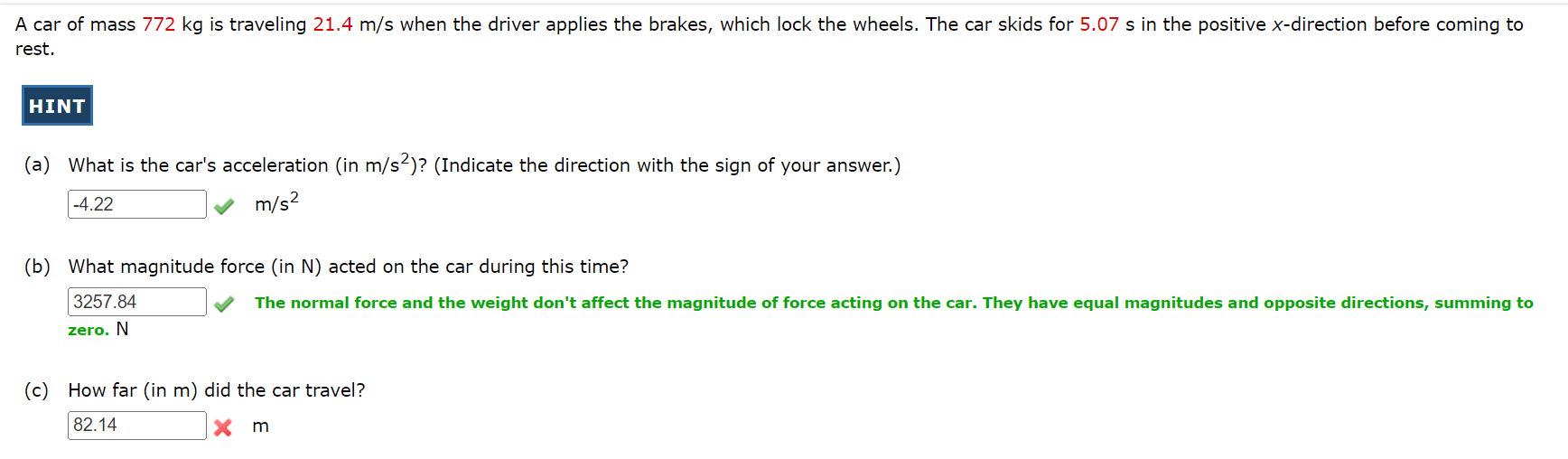 Solved A car of mass 772 kg is traveling 21.4 m/s when the | Chegg.com