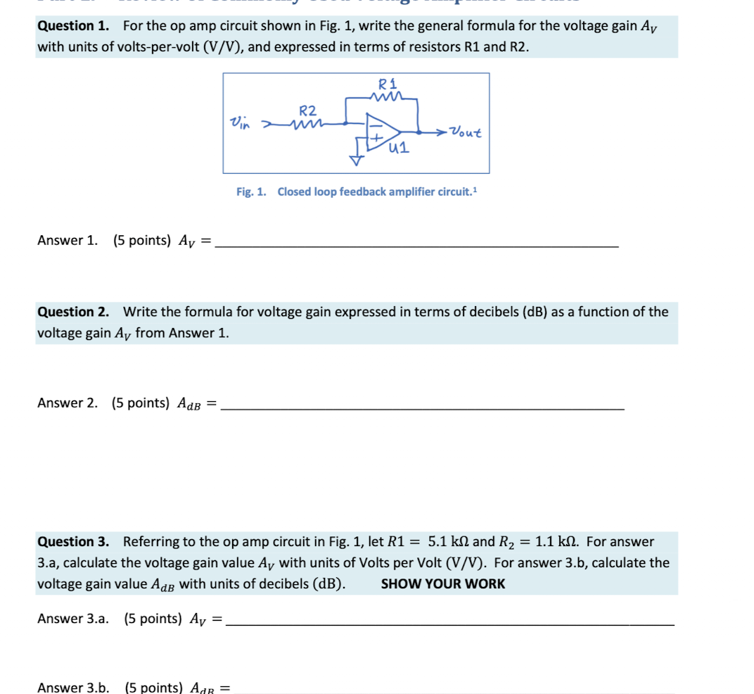Solved Question 1. For the op amp circuit shown in Fig. 1, | Chegg.com