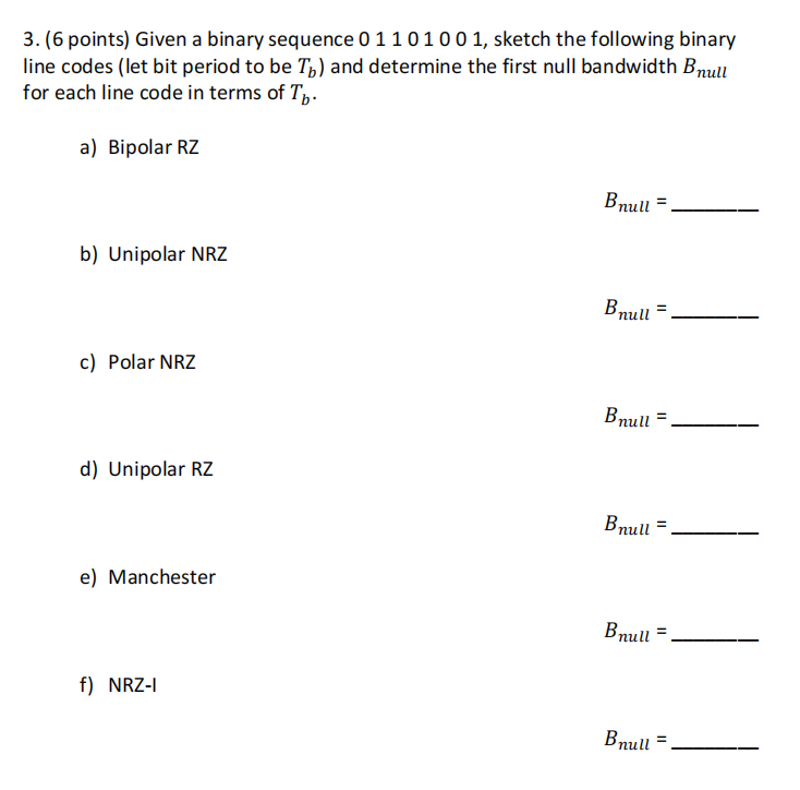 Solved 0 1 1 0 1 0 0 1 Bipolar RZ Unipolar NRZ Polar NRZ | Chegg.com