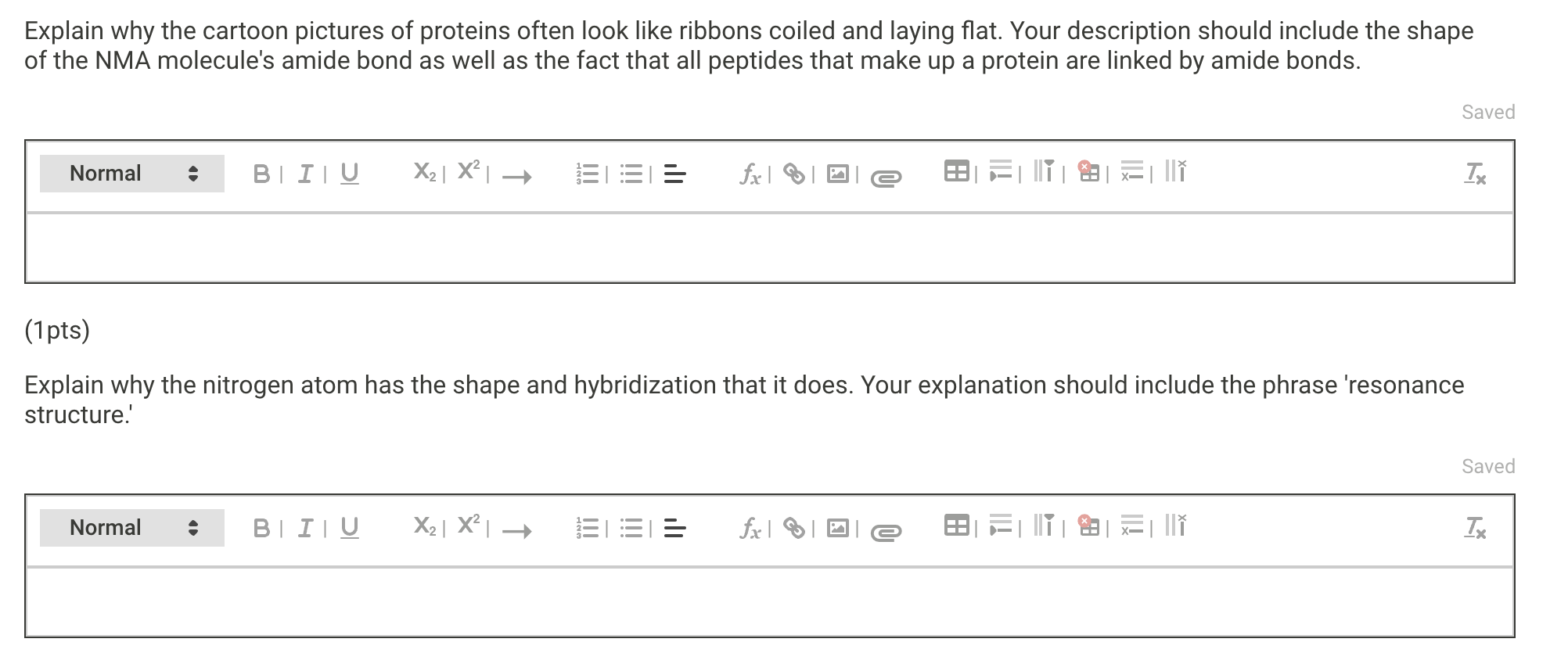 Explain why the cartoon pictures of proteins often look like ribbons coiled and laying flat. Your description should include 