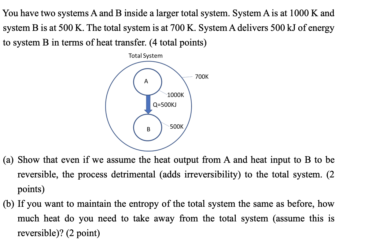 Solved You have two systems A and B inside a larger total | Chegg.com