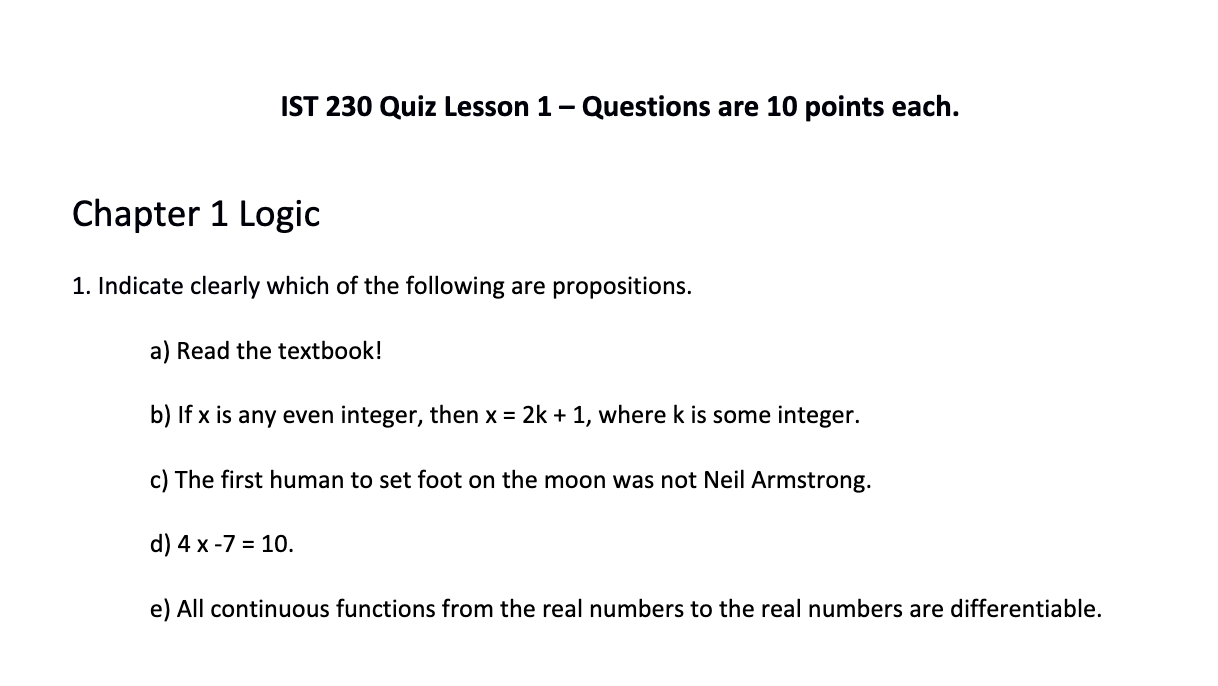 Solved IST 230 Quiz Lesson 1 - Questions are 10 points each. | Chegg.com