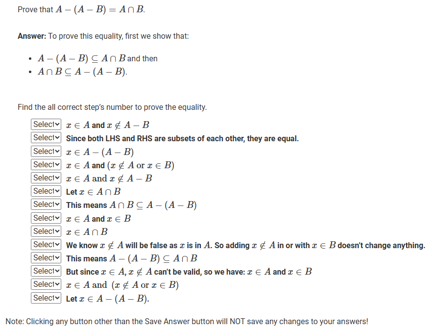 Solved Prove That A−(A−B)=A∩B. Answer: To Prove This | Chegg.com