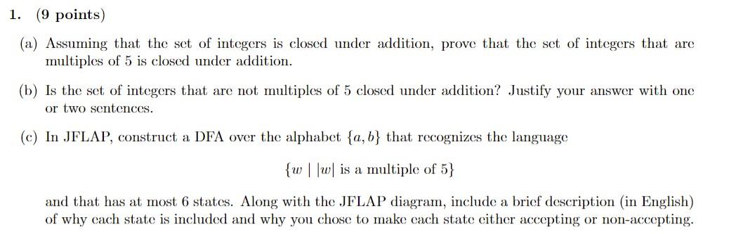 Solved 1. (9 Points ) (a) Assuming That The Set Of Integers | Chegg.com