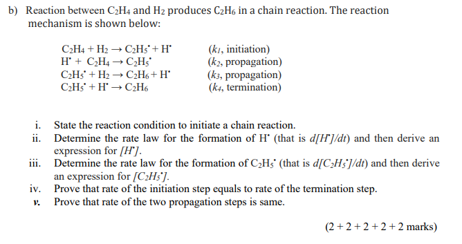 b Reaction between C2H4 and H2 produces C2H6 in a Chegg