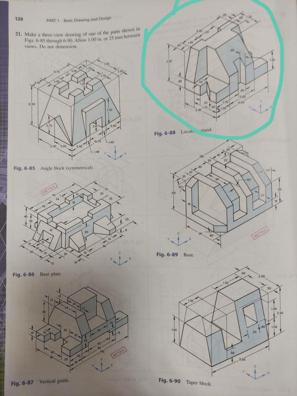 Solved 21. ﻿Make a three-view drawing of one of the parts | Chegg.com