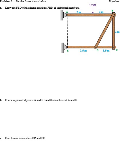 Solved 20 points Problem 3 For the frame shown below # Draw | Chegg.com
