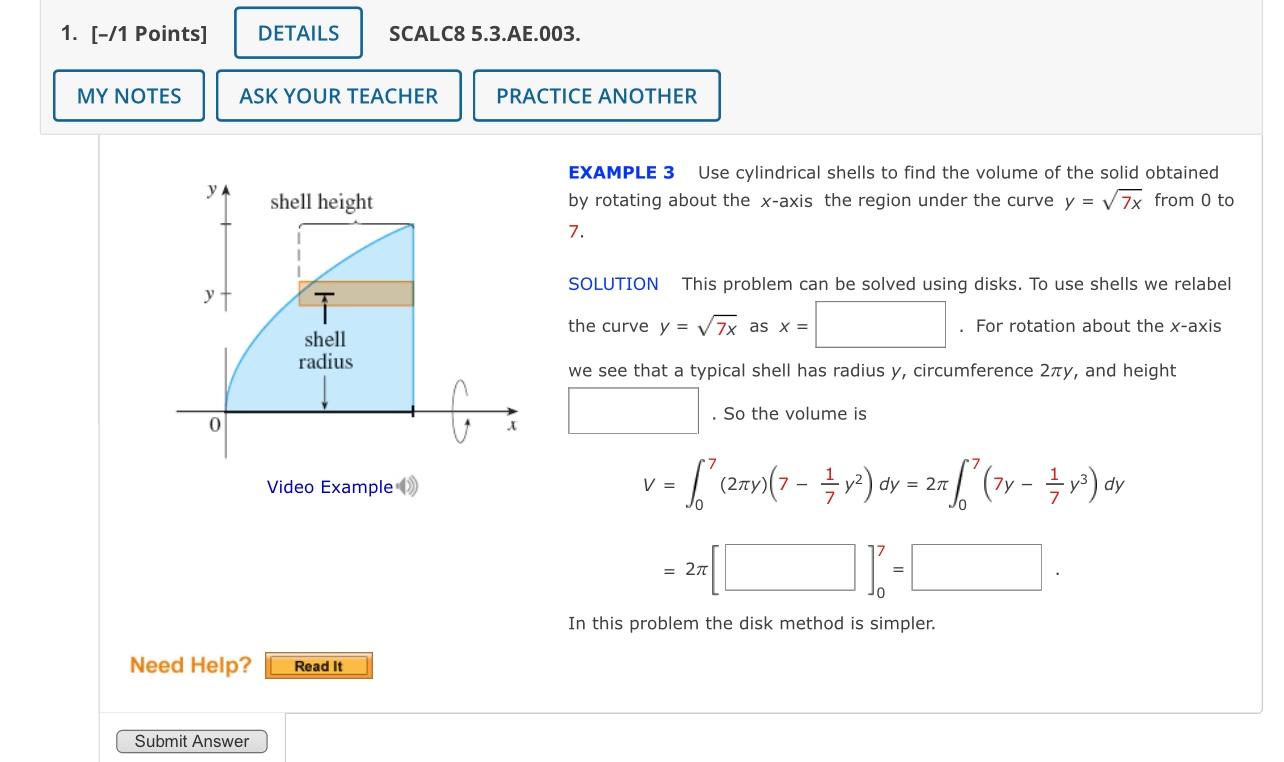 Solved EXAMPLE 3 Use Cylindrical Shells To Find The Volume | Chegg.com