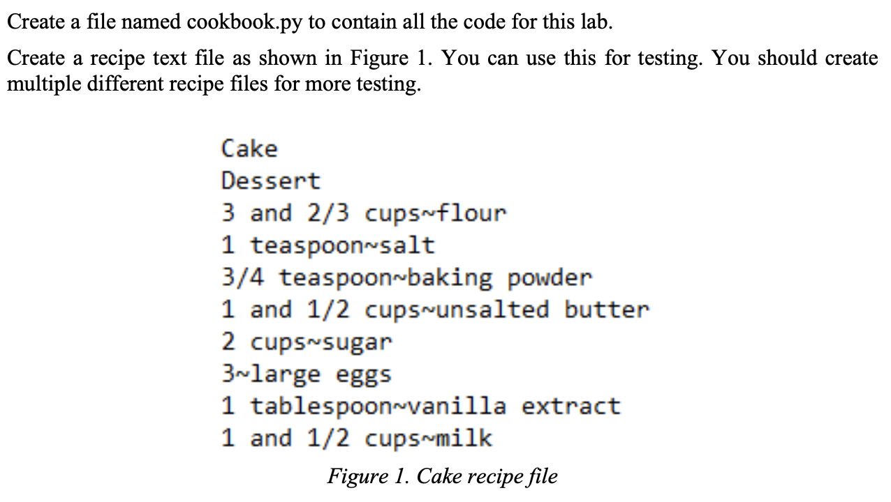 Solved Create a file named cookbook.py to contain all the | Chegg.com