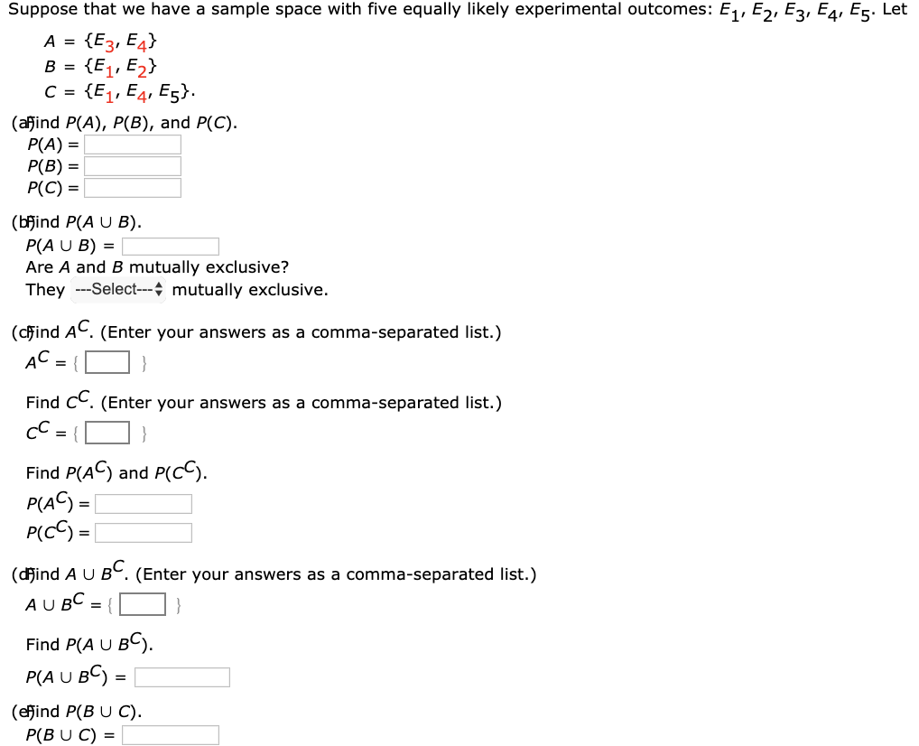 Solved Suppose That We Have A Sample Space With Five Equally | Chegg.com