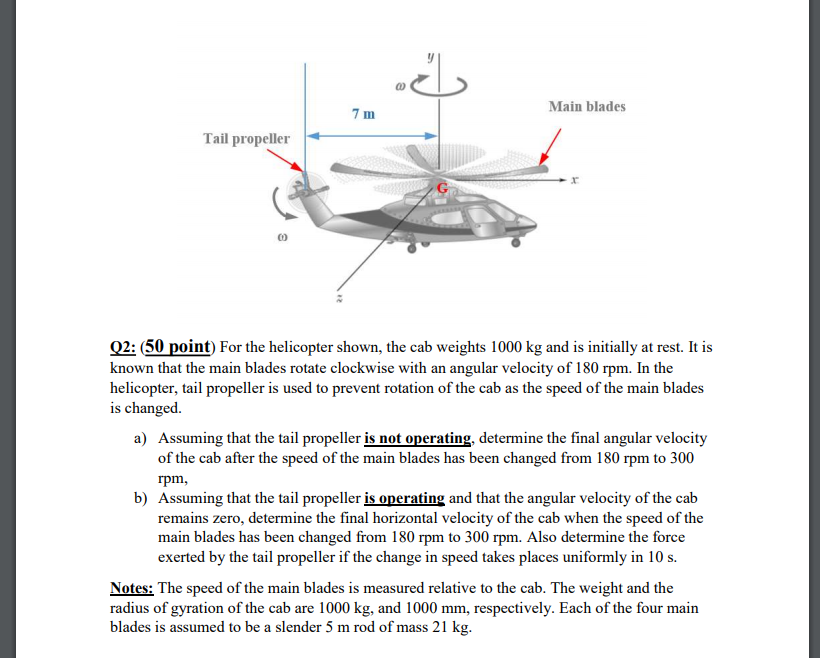 Solved • راح 7 m Main blades Tail propeller Q2: (50 point) | Chegg.com