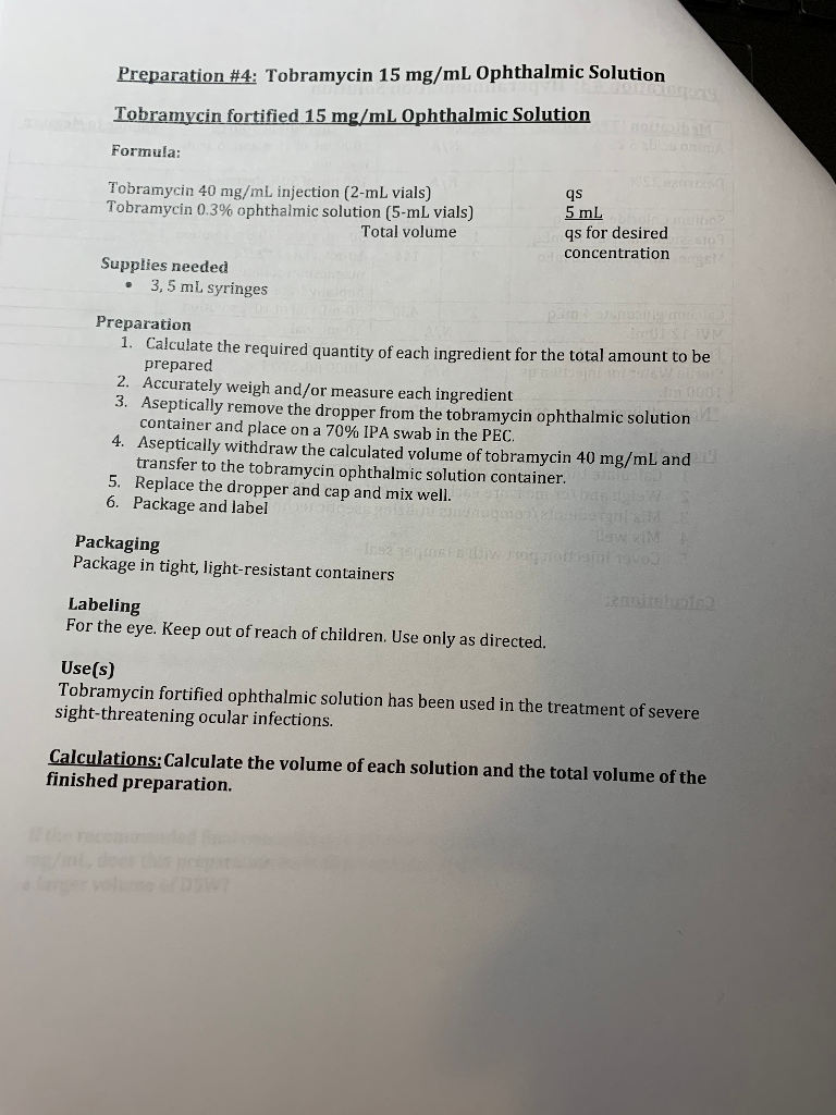 Solved Preparation 4 Tobramycin 15 mg/mL Ophthalmic
