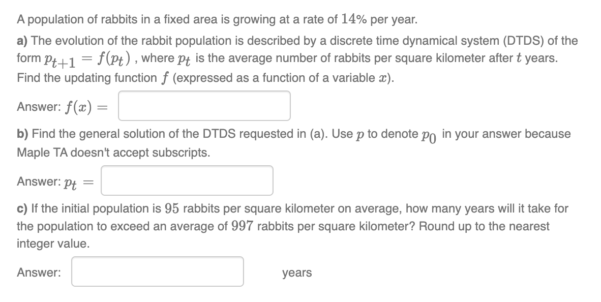 Solved A population of rabbits in a fixed area is growing at | Chegg.com