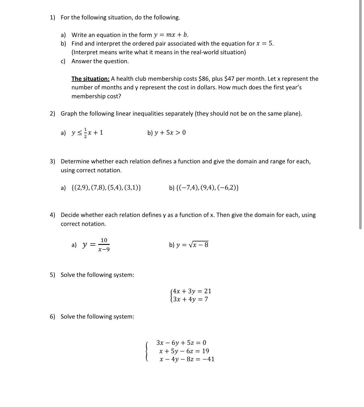 Solved 1) For the following situation, do the following. a) | Chegg.com