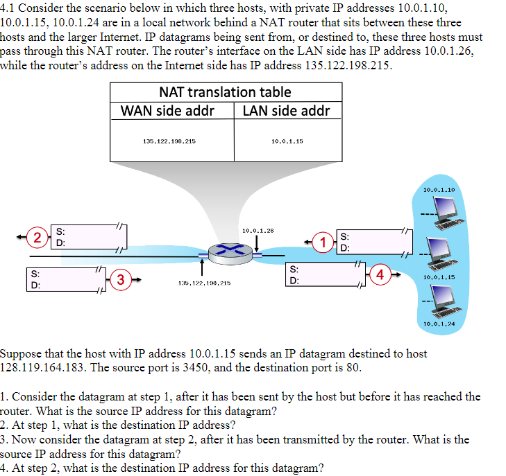 Solved 4.1 Consider the scenario below in which three hosts, | Chegg.com